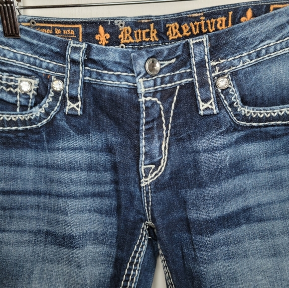 Rock Revival Donna Bootcut Low Rise Jeans Size 28 Distressed Denim - Picture 4 of 14